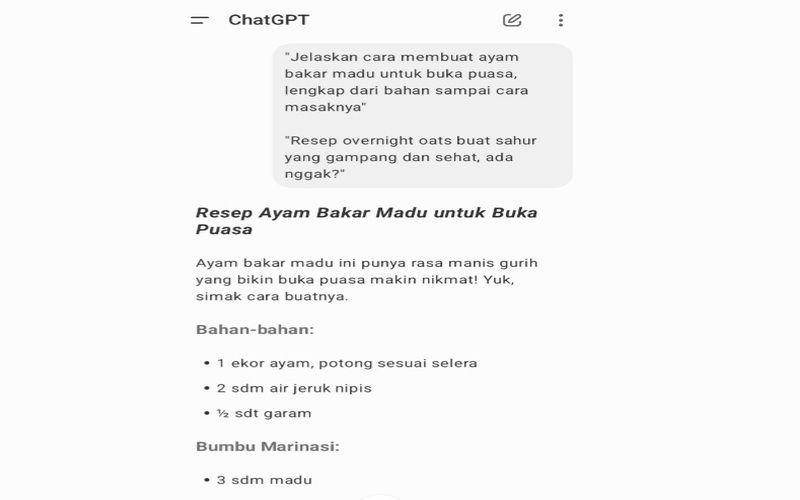 cara cari ide menu buka puasa dan sahur di ChatGPT (dok. pribadi/Jubaedah Haryani)