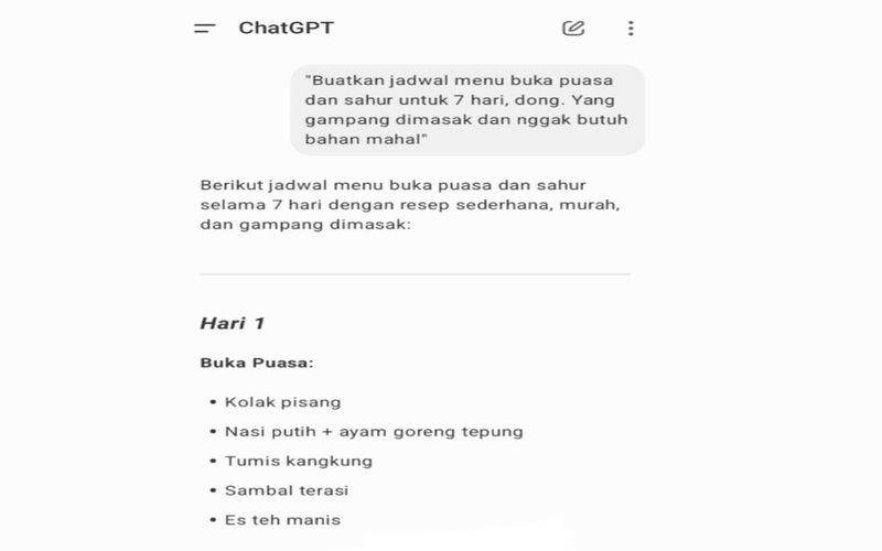 cara cari ide menu buka puasa dan sahur di ChatGPT (dok. pribadi/Jubaedah Haryani)