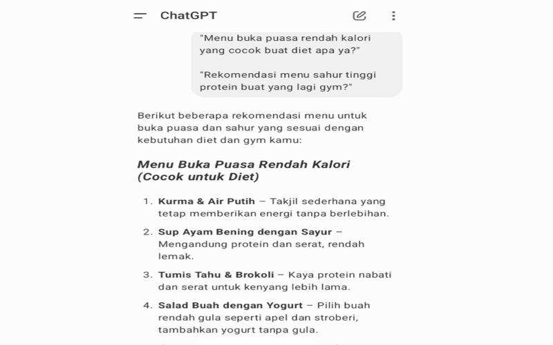 cara cari ide menu buka puasa dan sahur di ChatGPT (dok. pribadi/Jubaedah Haryani)