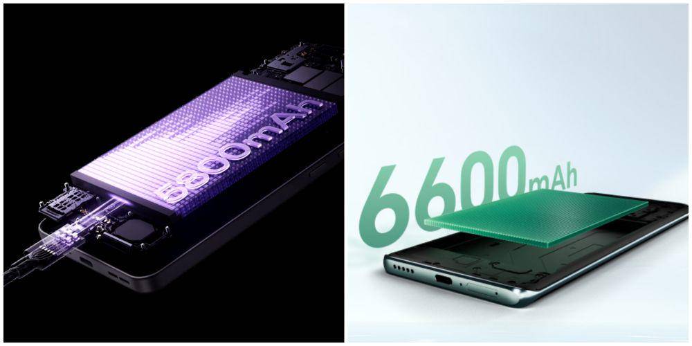 ilussstrasi kapasitas baterai OPPO Reno13 F 5G (oppo.com) | ilustrasi kapasitas baterai HONOR X9c 5G (honor.com)