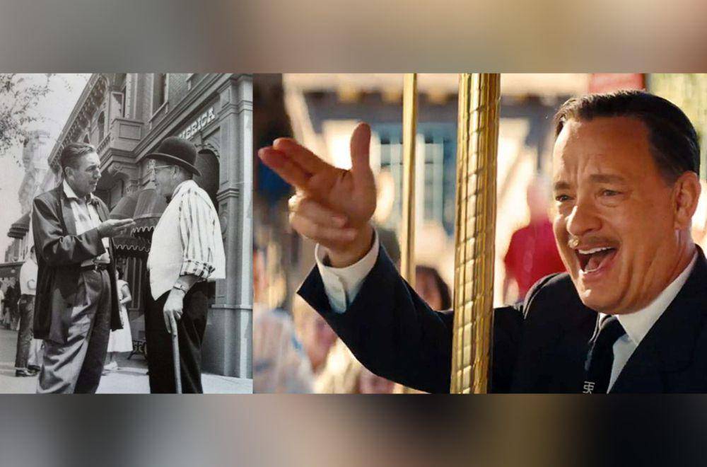 potret Walt Disney yang rokoknya diedit dan adegan Tom Hanks memerankan Walt Disney dengan salam dua jarinya (petapixel.com | dok. Walt Disney Pictures/Saving Mr. Banks)
