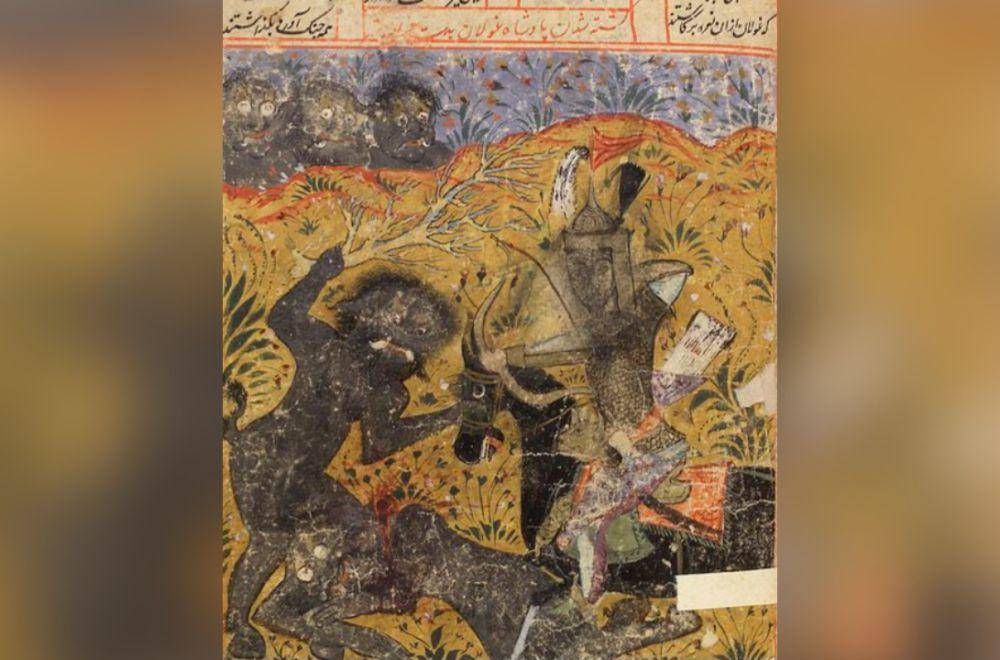Faramarz membunuh jin, atau kisah Persia abad ke-10 (commons.wikimedia.org/Shah Namah)
