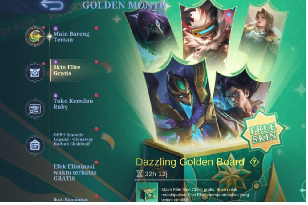 Event Dazzling Golden Board di Mobile Legends, Free Skin Elite!