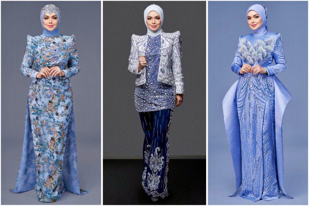 7 Ide Busana Pesta Muslimah Nuansa Biru ala Siti Nurhaliza, Glamor!