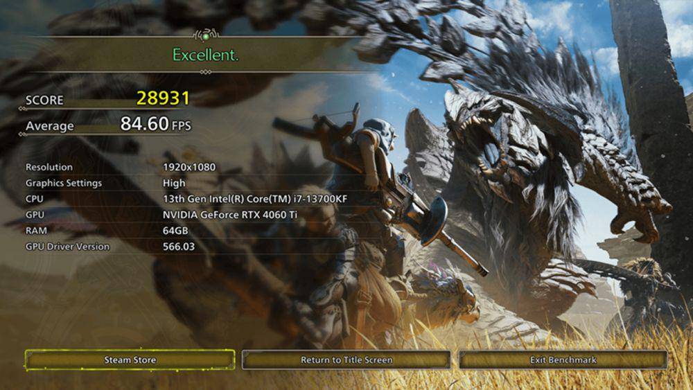 Hasil Benchmark PC untuk mengetes performa Monster Hunter Wilds. (dok. Capcom/Monster Hunter Wilds Benchmark)