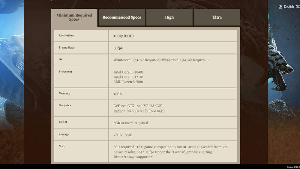 spesifikasi PC resmi untuk Monster Hunter Wilds (monsterhunter.com)