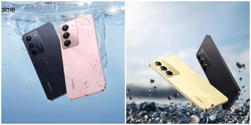 ilustrasi realme C75x (kiri) dan realme C75 (kanan) yang bersertifikasi IP69 (realme.com)