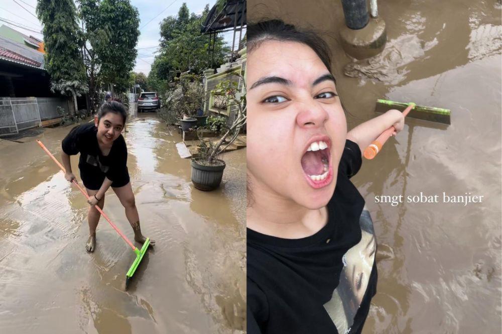 Potret Ziva Magnolya Bebersih Lumpur Usai Rumah Nenek Terendam Banjir