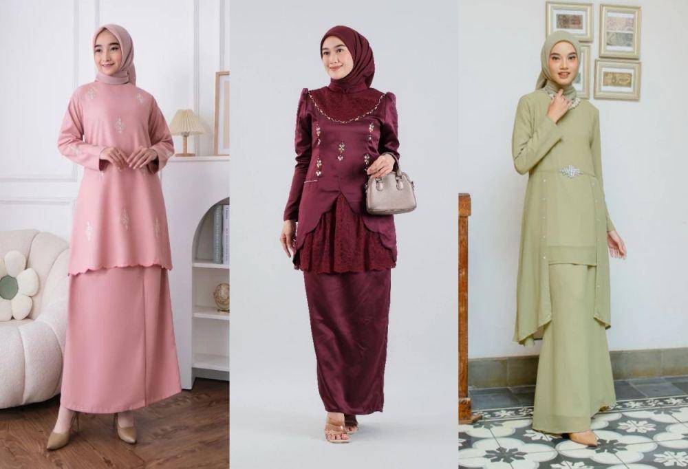 Rekomendasi Baju Kurung untuk Lebaran 2025 (shopee.co.id/Elvrist Official Store | shopee.co.id/Elbise Indonesia Official Store | shopee.co.id/ABINAYA Official Shop)