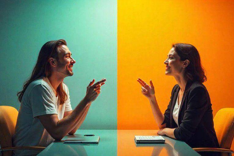 Ilustrasi orang bicara normal vs formal (Dok. Pribadi)