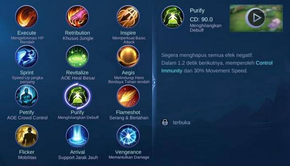 Jenis-jenis battle spell. (Dok. Moonton/Mobile Legend)