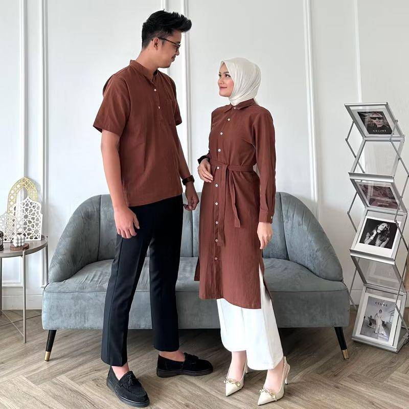 baju lebaran keluarga cokelat mahogany (shopee.co.id/OXXY ID)