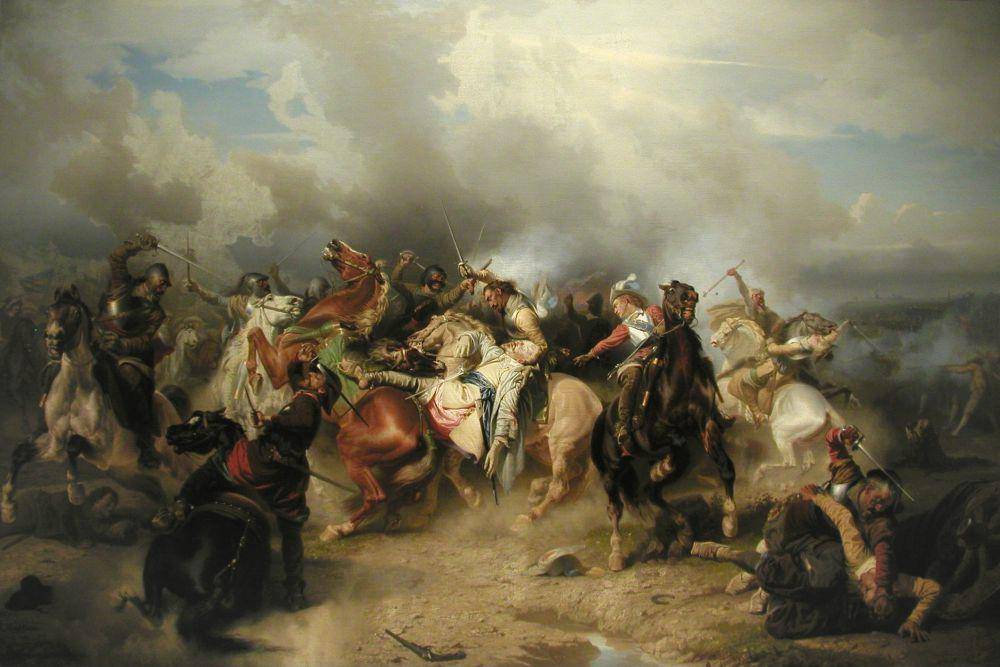 ilustrasi kematian Raja Gustav II Adolf dari Swedia dalam Pertempuran Lützen pada Perang Tiga Puluh Tahun (commons.wikimedia.org/Carl Wahlbom)