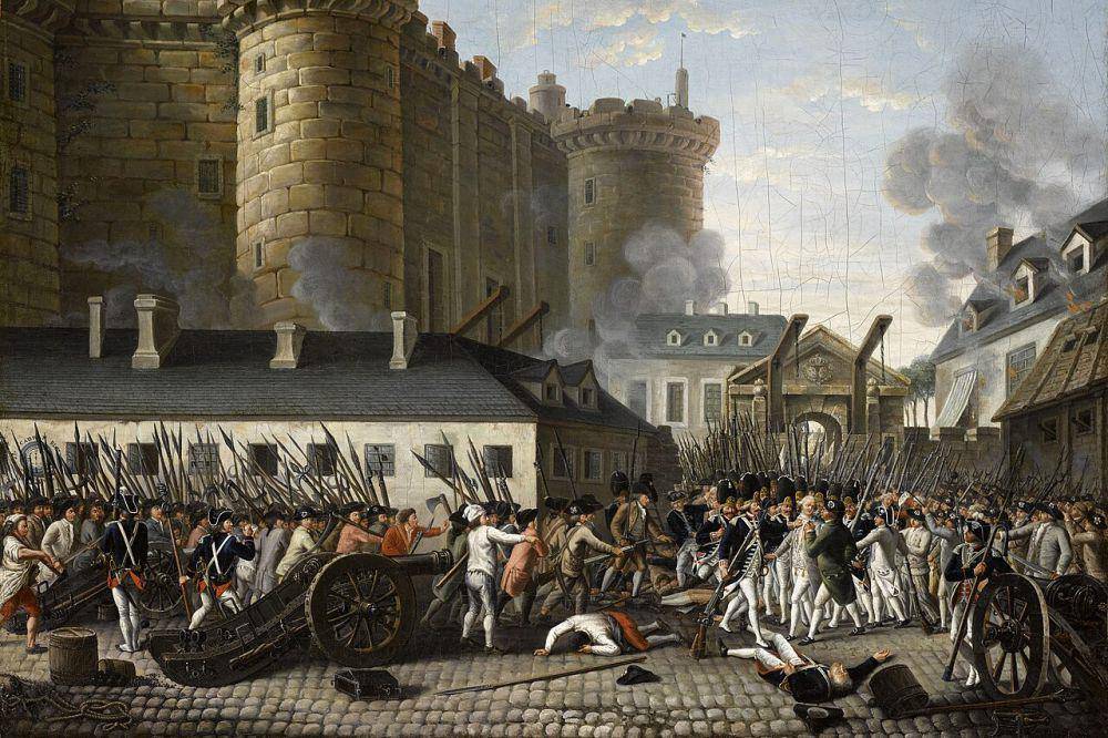 ilustrasi penyerbuan Bastille dan penangkapan Gubernur M. de Launay, pada 14 Juli 1789 (commons.wikimedia.org/Museum of the History of France)