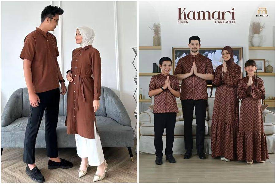 baju lebaran keluarga cokelat mahogany (shopee.co.id/OXXY ID | shopee.co.id/Hidayah Sarimbit Original)