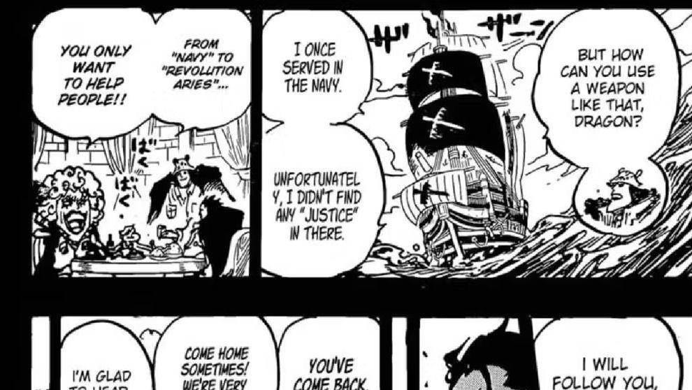 Dragon mengatakan ia adalah mantan Angkatan Laut. (dok. Viz Media/One Piece)