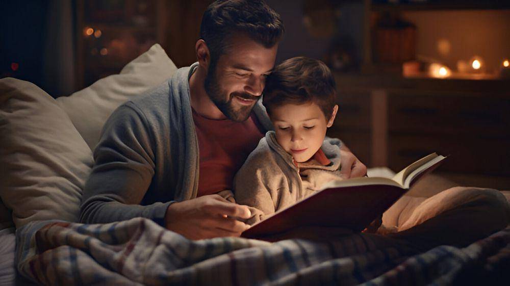 ilustrasi ayah bercerita kepada anak sebelum tidur (freepik.com/freepik)