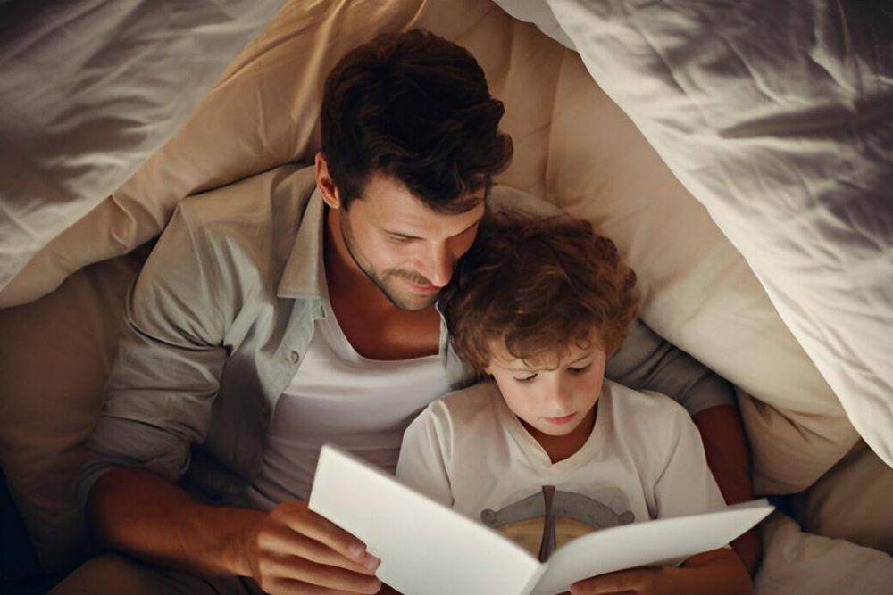 ilustrasi ayah bercerita kepada anak sebelum tidur (freepik.com/freepik)