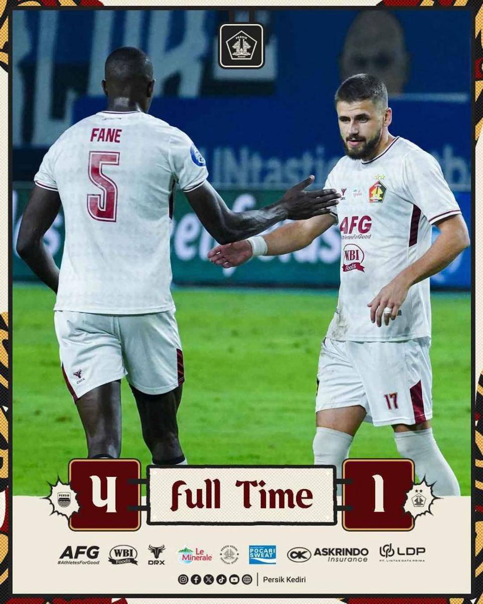 Hasil pertandingan Persik Kediri melawan Persib Bandung. instagram.com/persikfcofficial