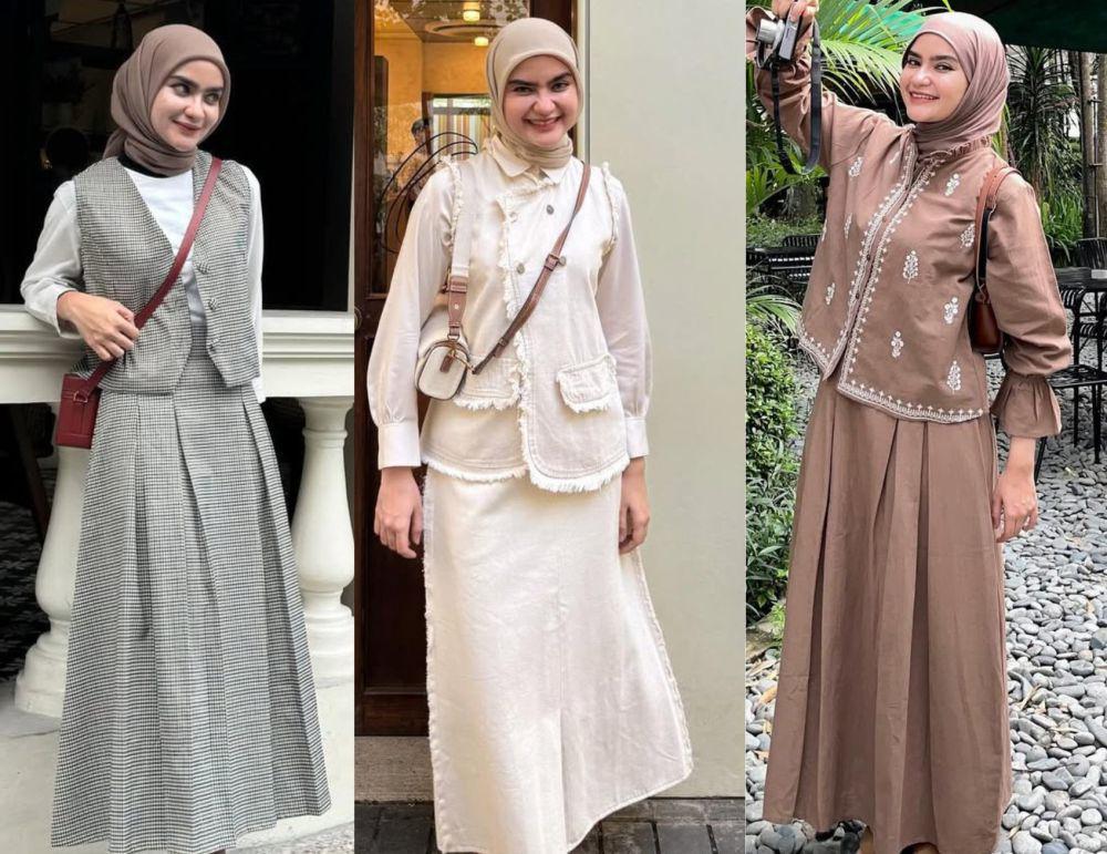 7 Inspirasi Outfit Bukber dengan Setelan One Set Rok ala Helwa Bashel