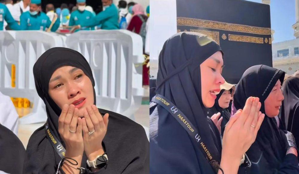7 Potret Melanie Putria Umrah saat Ramadan, Perdana Pegang Ka'bah