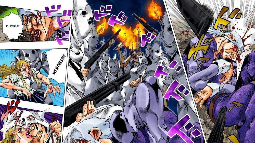 Ku Klux Klan menyiksa Weather Report. (dok. Shueisha/JoJo's Bizarre Adventure: Stone Ocean)
