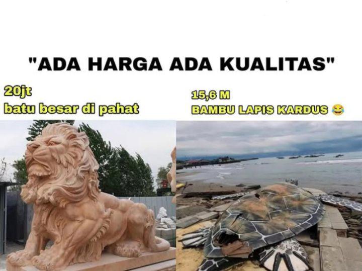 Viral di Medsos, 7 Meme Patung Penyu 15 Miliar Terbuat dari Kardus