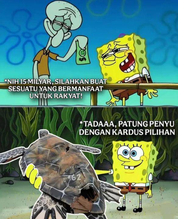 meme patung penyu dari kardus (instagram.com/rakyat_plus_62)