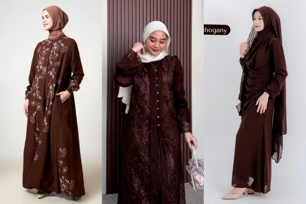 7 Inspirasi Dress Warna Cokelat Mahogany, Tren Lebaran 2025