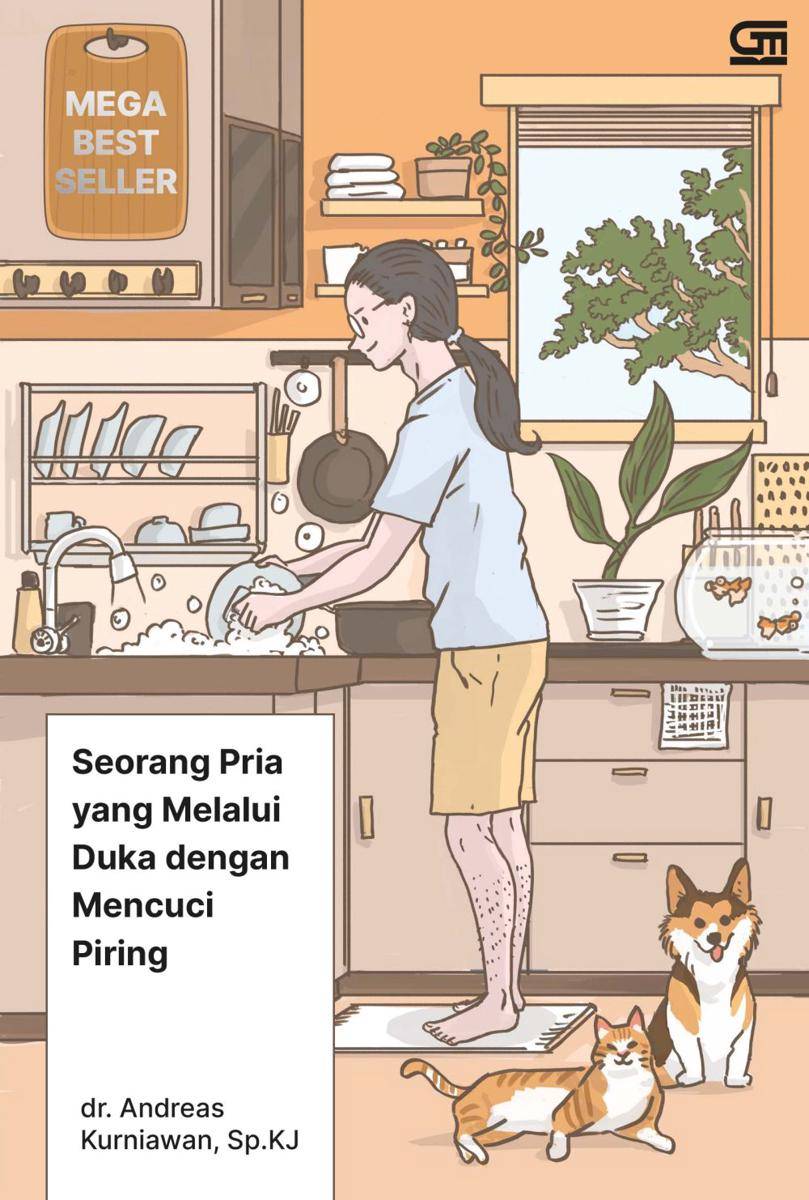 ilustrasi sampul buku Seorang Pria yang Melalui Duka dengan Mencuci Piring (gpu.id)