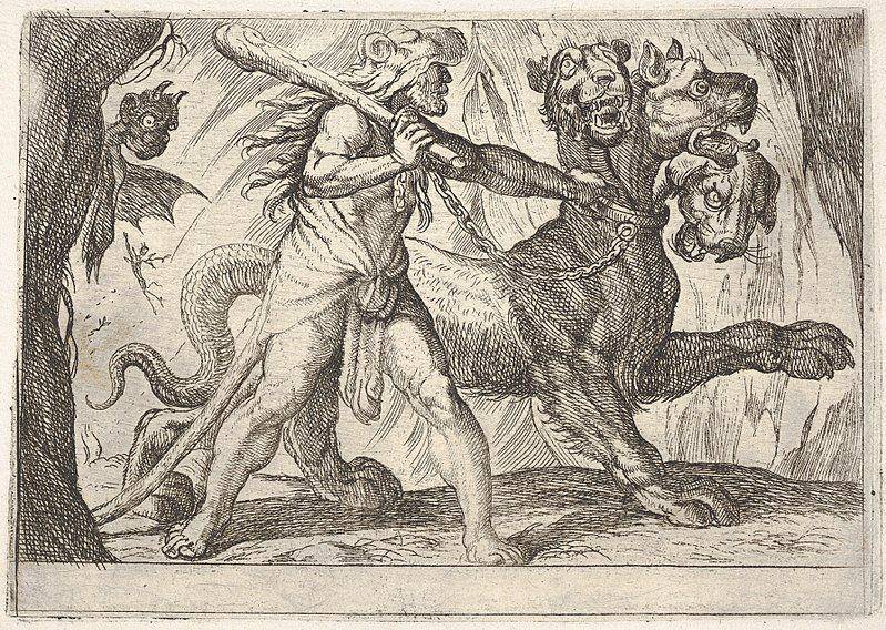 ilustrasi Cerberus bertarung melawan Hercules (commons.wikimedia.org/ Antonio Tempesta )