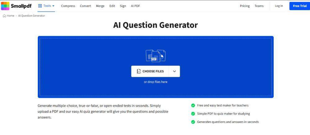 website SmallPDF Question Generator (dok. SmallPDF)
