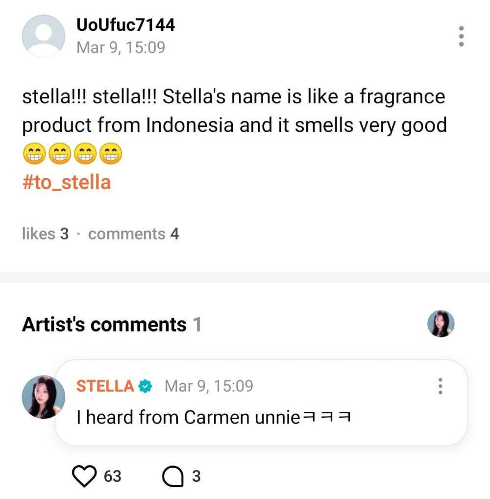 Carmen beri tahu Stella namanya mirip nama pengharum ruangan di Indonesia (x.com/H2H_INA)