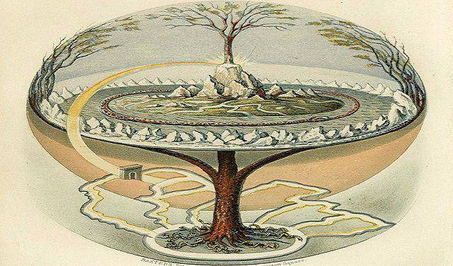 ilustrasi pohon Yggdrasil dalam mitologi Nordik (commons.wikimedia.org/Oluf Bagge)