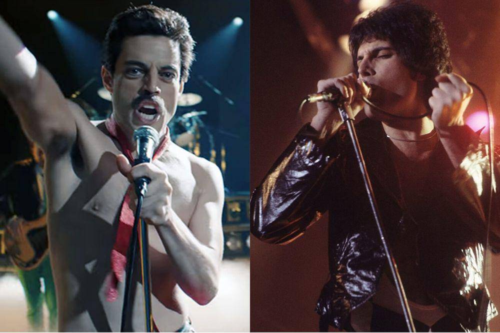 Rami Malek dalam film Bohemian Rhapsody dan Freddie Mercury (dok. 20th Century Fox/Bohemian Rhapsody | commons.wikimedia.org/Carl Lender)