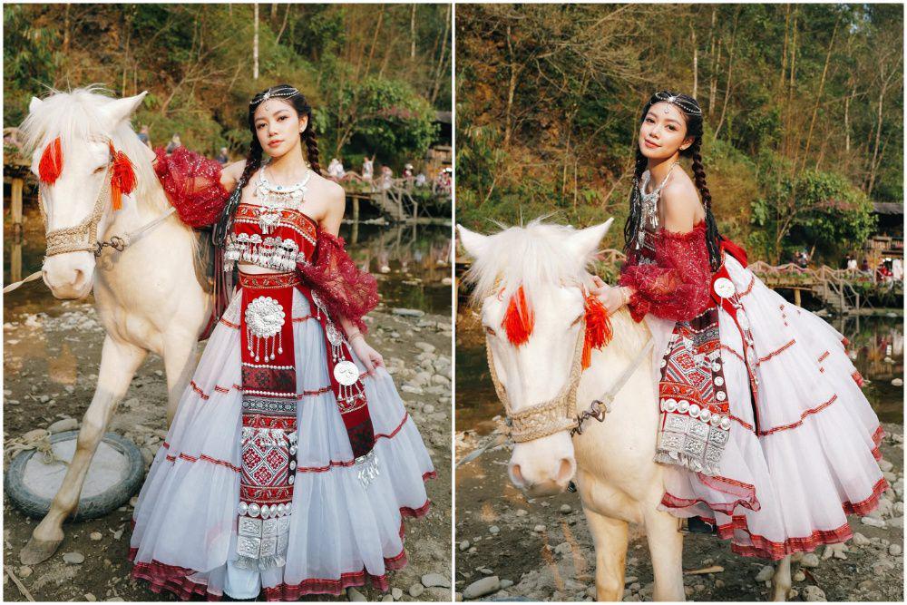9 Potret Regina Phoenix Pakai Baju Adat Cat Cat Village di Vietnam