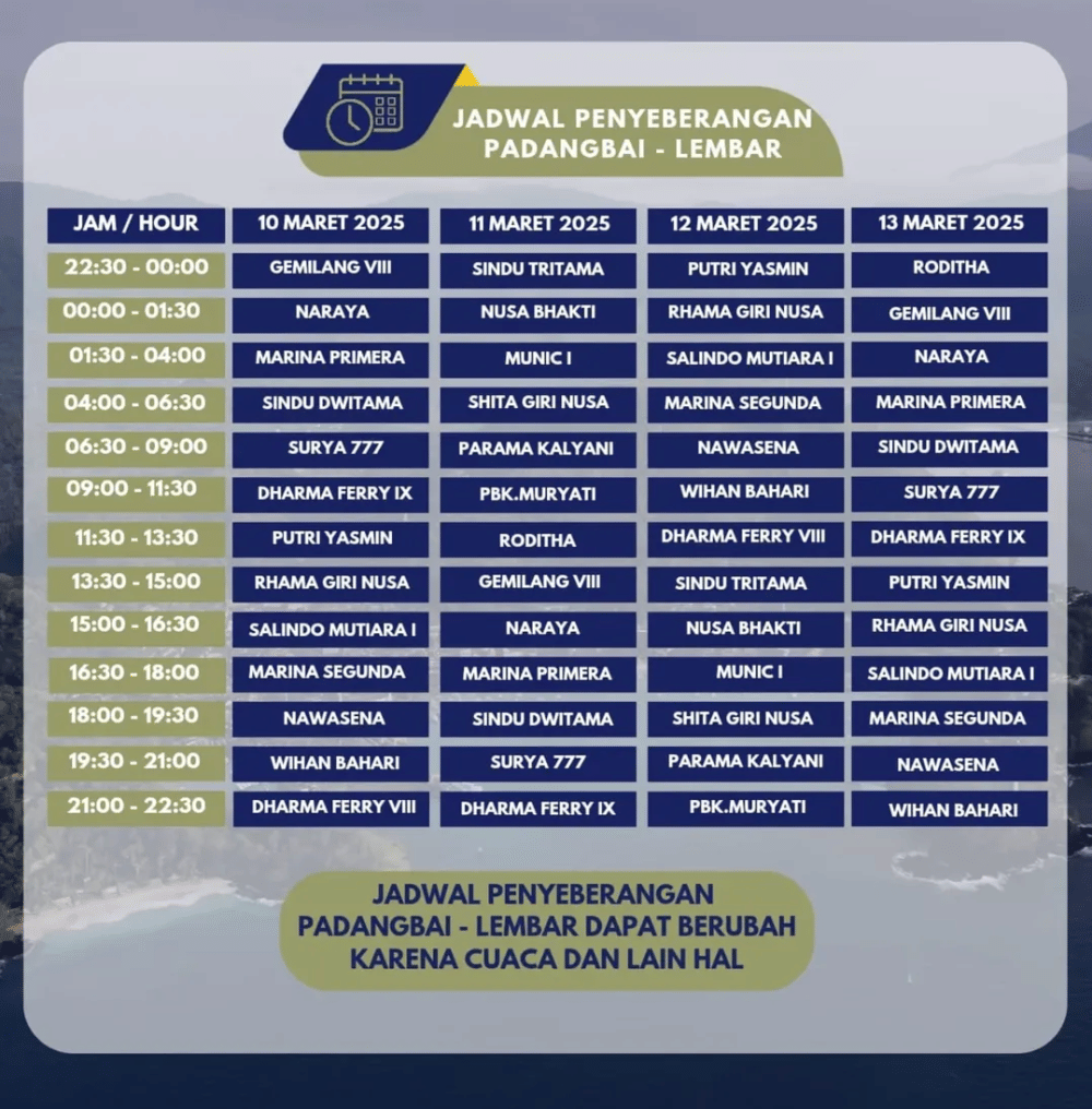 Jadwal penyeberangan feri di Padang Bai. (Instagram.com/Satpelpelabuhanpadangbai)