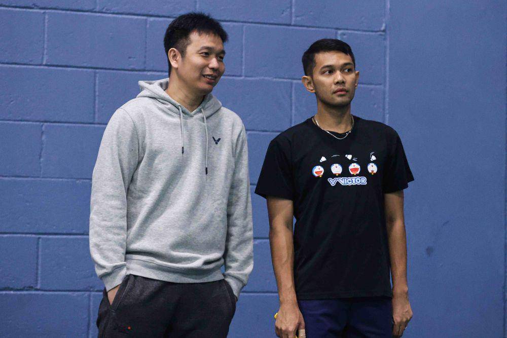 Fajar Alfian dan Hendra Setiawan dalam sesi latihan jelang All England 2025 (dok. PP PBSI)