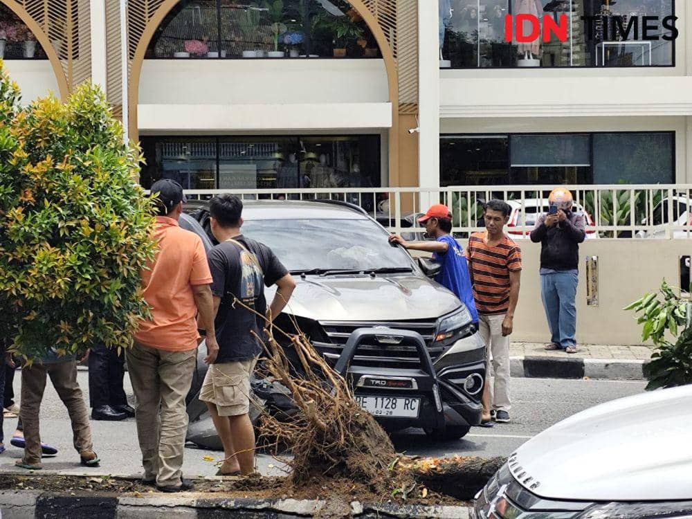 SUV Tabrak Pohon di Bandar Lampung, Diduga Sopir Mengantuk