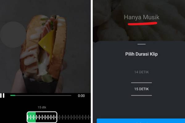 durasi musik pada WhatsApp status dan Instagram Stories (dok.pribadi/Reyvan Maulid)