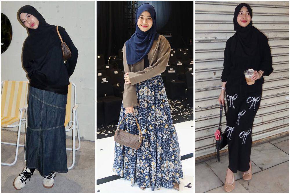 potret ide outfit hijab kasual feminin ala Adiba Kanza