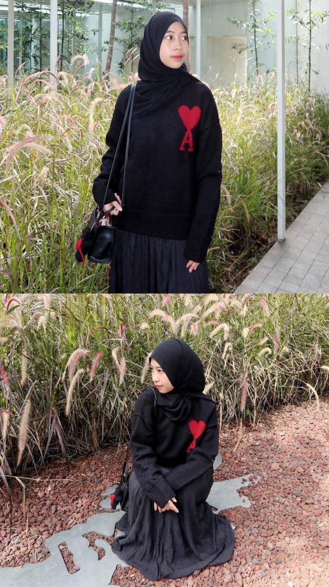 outfit hijab kasual feminin ala Adiba Kanza