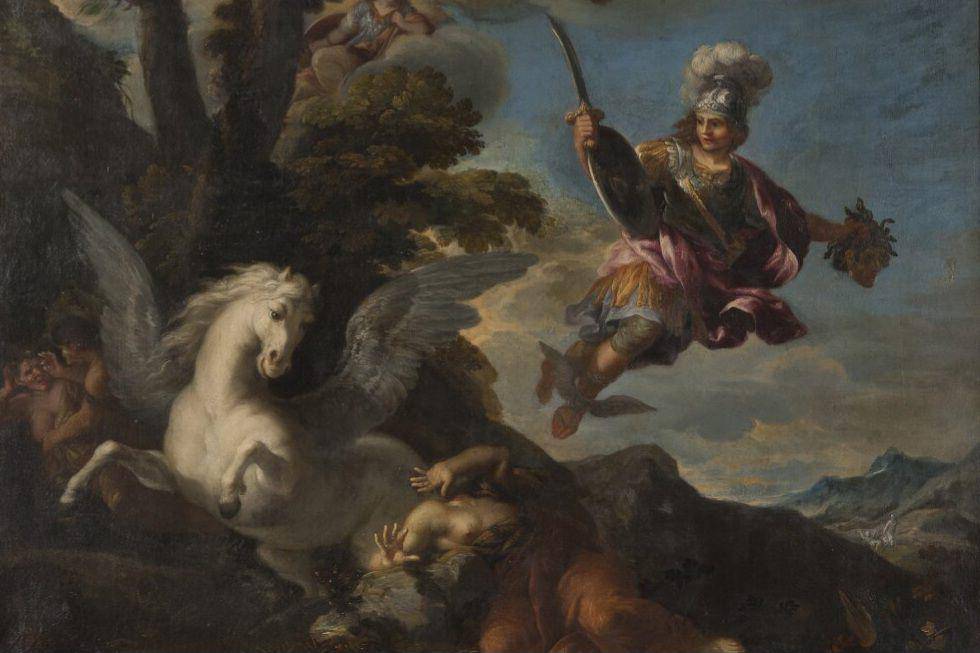 ilustrasi munculnya Pegasus dari leher Medusa yang kepalanya terpenggal (commons.wikimedia.org/Pacostein)