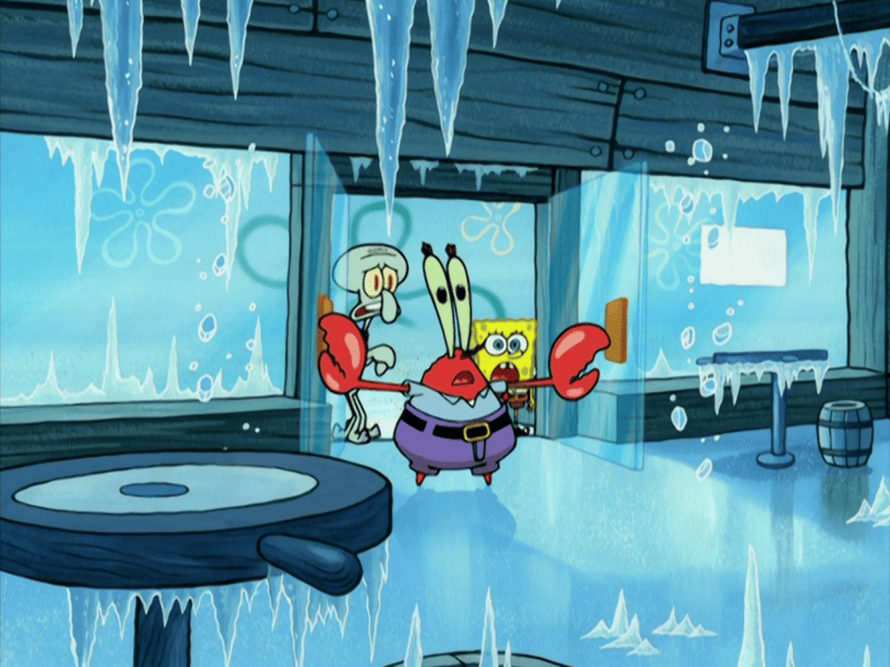 interior Krusty Krab berubah dipenuhi es (dok. Nickelodeon/SpongeBob SquarePants)