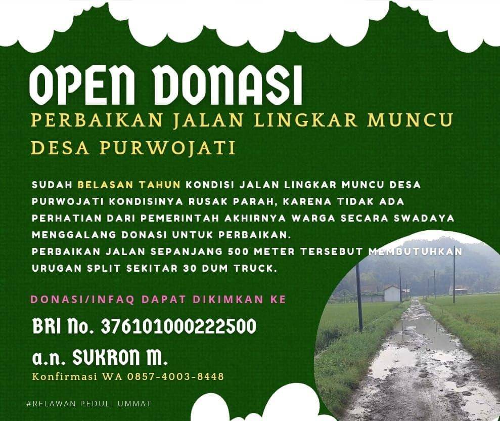 Warga dusun Muncu, Desa Purwojati terpaksa membuka open donasi untuk perbaikan jalan yang rusak parah karena berharap pemerintah belum ditindaklanjuti.(IDN Times/Foto : Rohman)