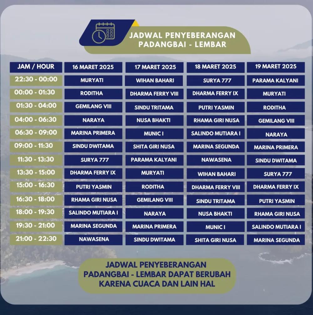 Jadwal penyeberangan feri di Padang Bai. (Instagram.com/Satpelpelabuhanpadangbai)