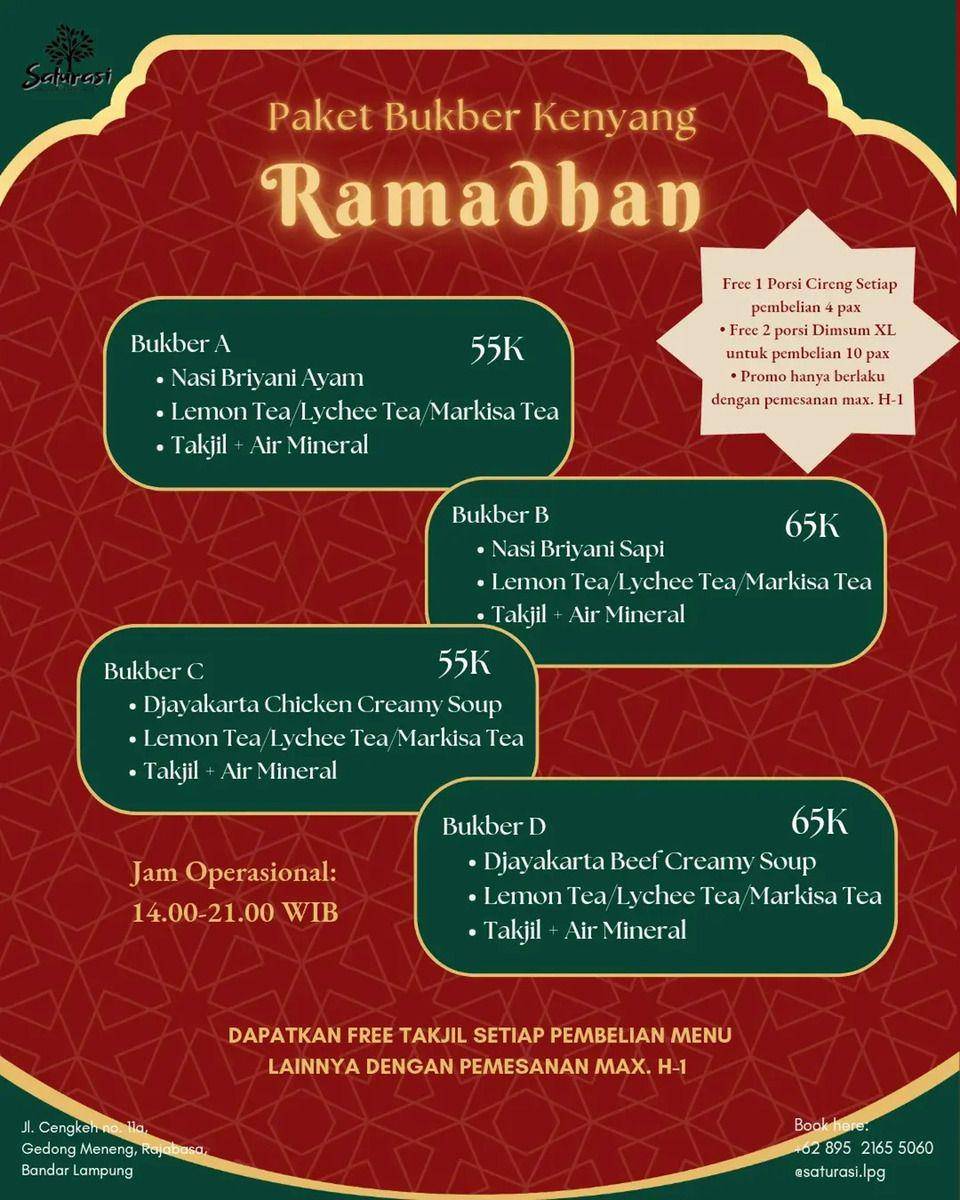 Promo Paket Bukber Kenyang Ramadhan dari Saturasi Cafe Bandar Lampung (Instagram/saturasi.lpg)