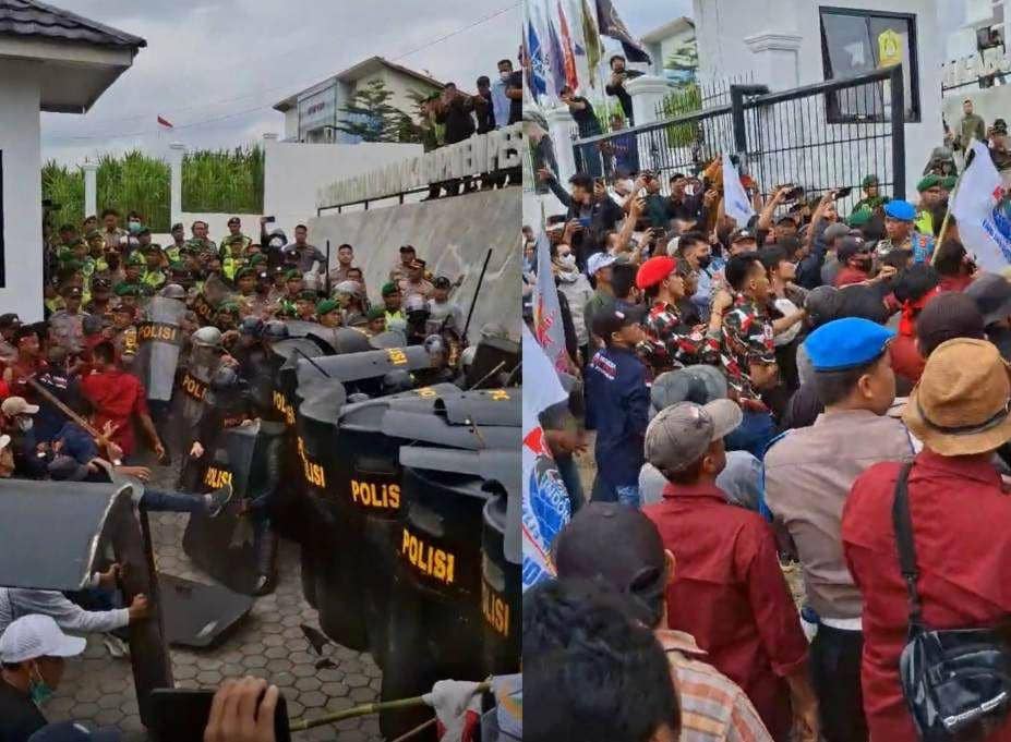 Demo di Kantor KPU Pesawaran Ricuh, Massa dan Aparat Saling Dorong