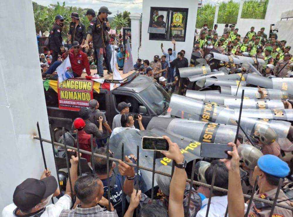 Aksi demontrasi massa AMPP di kantor KPU Kabupaten Pesawaran. (IDN Times/Istimewa).