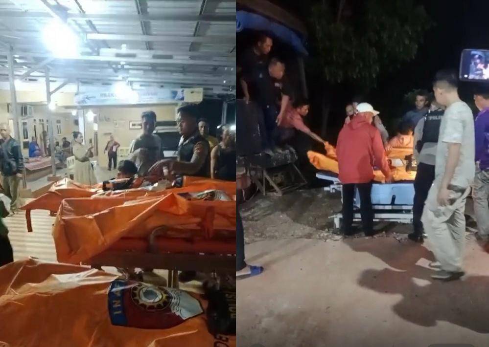 Proses evakuasi 3 jenazah anggota Polres Way Kanan tewas tertembak saat gerebek lokasi sabung ayam. (IDN Times/Istimewa).